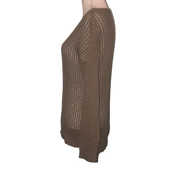 JEANNE PIERRE Sz M Women's Taupe Open-Knit High Low V-Neckline Pullover Sweater - Picture 5 of 7
